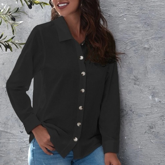 Button up collared long sleeve top boho cotton white - Picture 4 of 5